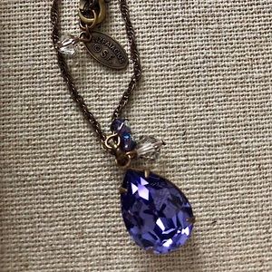 LIZ PALACIOS Antique Brass Large Swarovski Crystal Pear Pendant Necklace